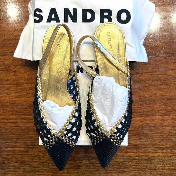 SANDRO Melena Woven Leather Slingback Point-toe Flats, size 39 (US 8.5) - Picture 1 of 7